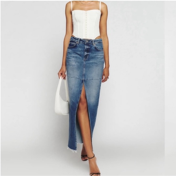 NEW Reformation Tazz Maxi Denim Jean SkirtSize 25
